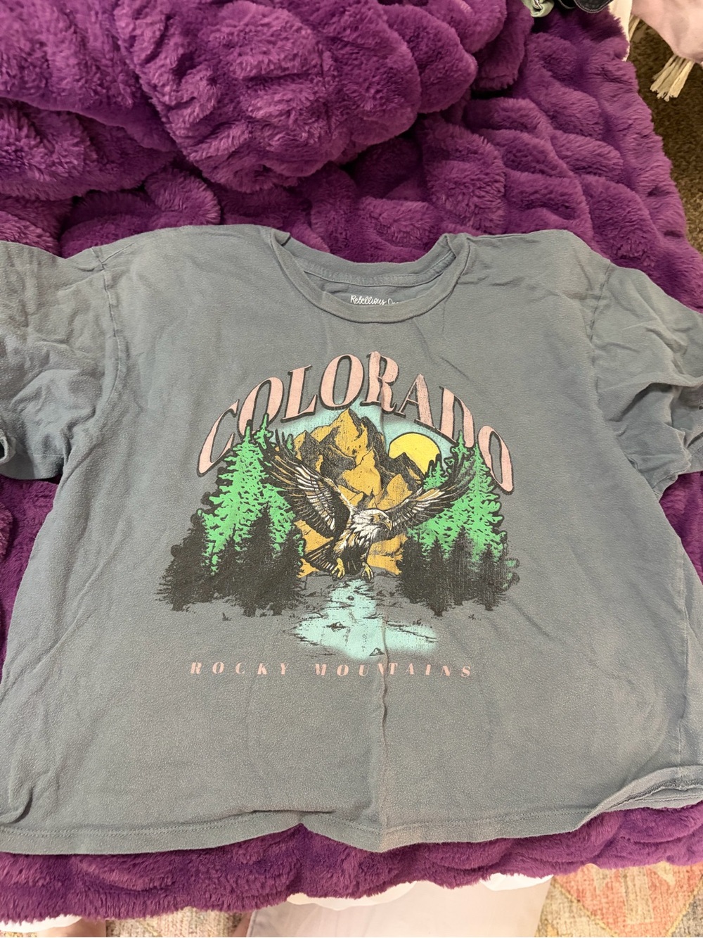 Rebellious One Gray Crop Tee with Multicolor Colorado Graphic